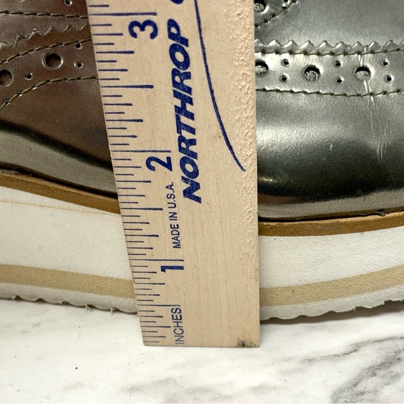 Contigo Italy Patent Leather Platform WingTip Oxfords 38 Metallic Minimalist - Picture 15 of 16